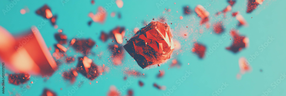 Poster Exploding shapes and fragmented lines create dynamic visual impact against a bright backdrop