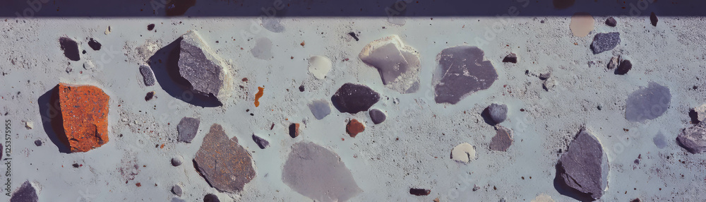 Poster Exposed aggregate cement showcasing a range of pebbles with bright background for decorative use