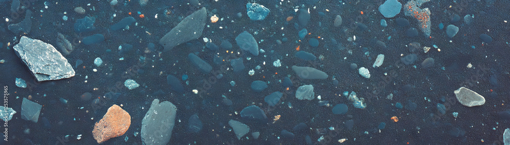 Poster exposed aggregate cement showcasing diverse pebbles and textures on bright surface