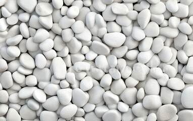Soft white pebbles with smooth surfaces and natural textures piled together in a close-up view for aesthetic design