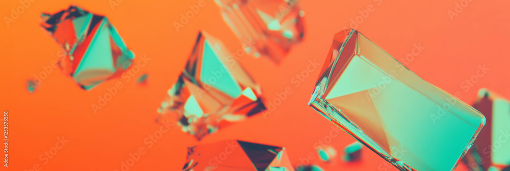Poster Fragmented geometric shapes create dynamic visual impact against a bright background