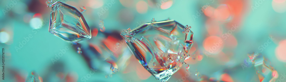 Poster Frost patterns on glass create delicate crystal structures with vibrant colors