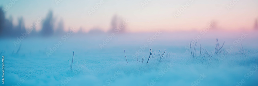 Poster frozen fog creates abstract shapes in soft light during a serene winter dawn