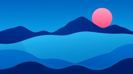 A Beautiful, Tranquil Sunset Occurring Over Gentle Waves in Stunning Vibrant Blue Tones