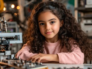 Fototapeta premium Inspiring Future Innovators A Young Girl's Journey into Robotics and Coding Discover the power of STEM education as a bright young mind explores the fascinating world of technology Witness firsthand