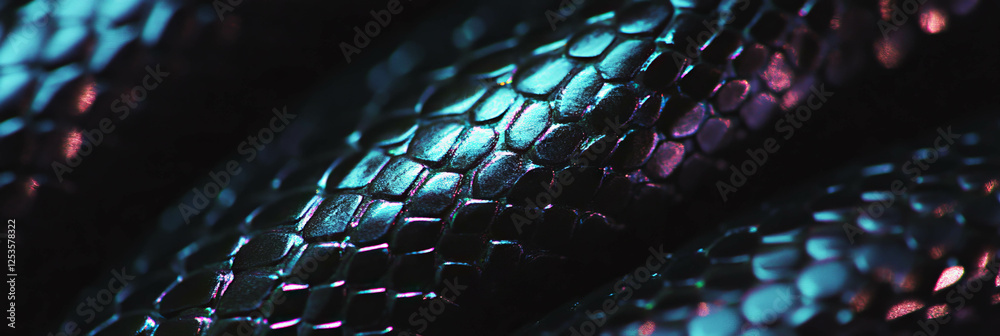 Poster hand-drawn snake skin with textured scales and subtle shading in a vibrant design