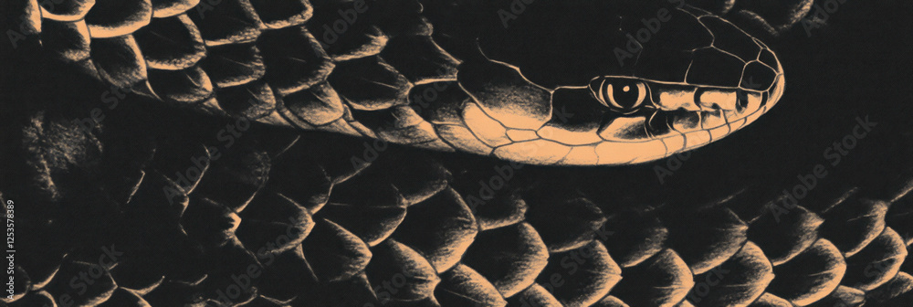 Poster hand-drawn snake skin texture with realistic cross-hatched scales and shading for banner background