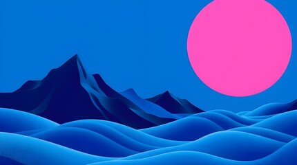A Beautiful, Tranquil Sunset Occurring Over Gentle Waves in Stunning Vibrant Blue Tones