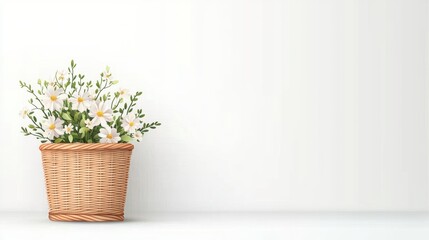 Fototapeta premium A beautiful potted plant with white flowers sits elegantly against a minimalist white background, adding a touch of nature and serenity to any indoor space.