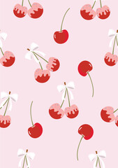 Melt white chocolate on red cherry with rain bow sprinkles on top.Vector seamless pattern.