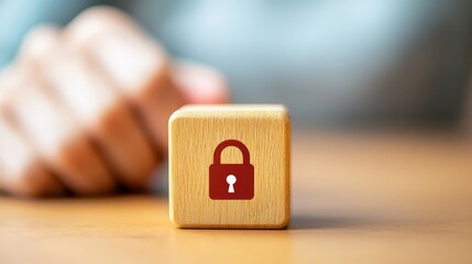 Locked wooden block, symbolizing security, privacy, and data protection in a digital world
