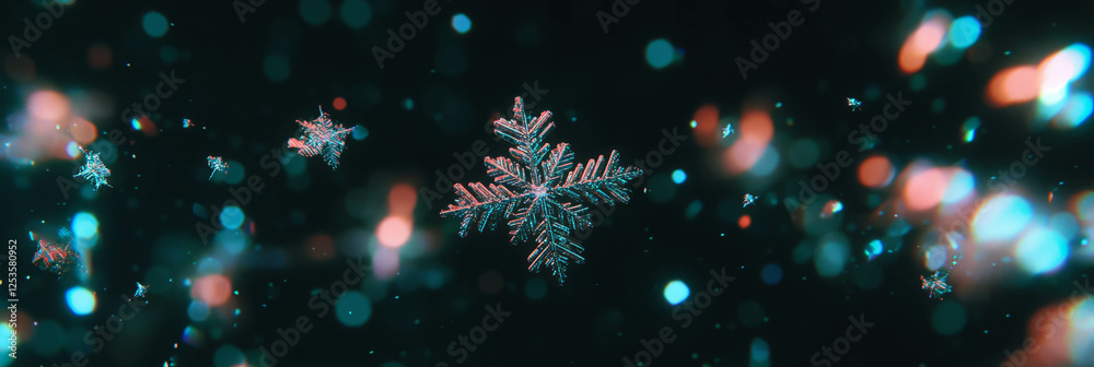 Poster stunning display of intricate snow crystals reflecting light in creative patterns