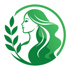 A green and white logo with a green leaf and a woman