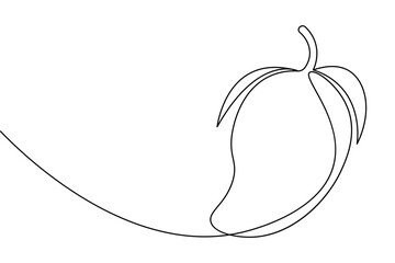 Mango fruit one line drawing and minimalist style isolate outline vector illustration