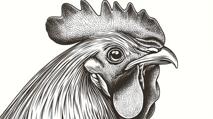 Detailed illustration of a rooster's head showcasing intricate feathers and features