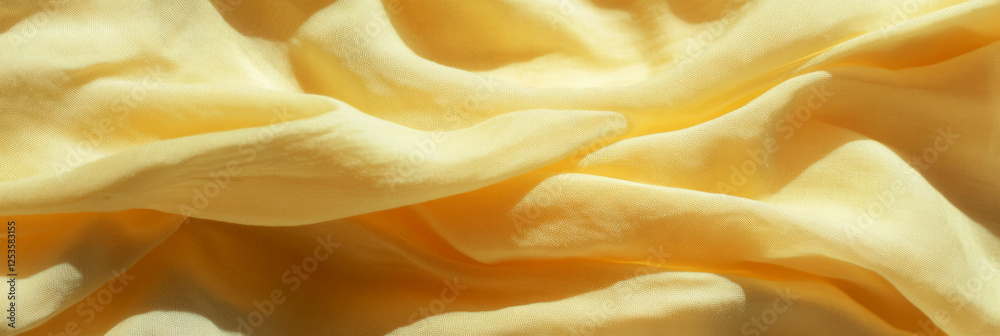 Poster light yellow cotton fabric featuring muslin weave with a soft, airy texture for various uses