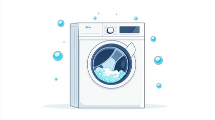 A modern washing machine with bubbles and soapy water visible inside the drum, showcasing a clean and efficient laundry experience for daily household chores.