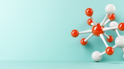 Colorful molecular structure against a soft turquoise background showcasing scientific creativity and innovation