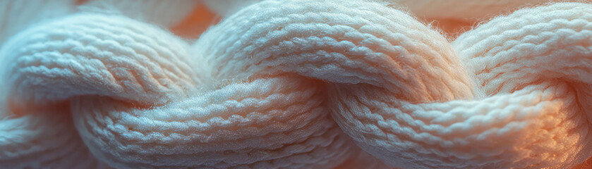 Obraz premium Macro texture of cable knit fabric with thick yarns against a bright background