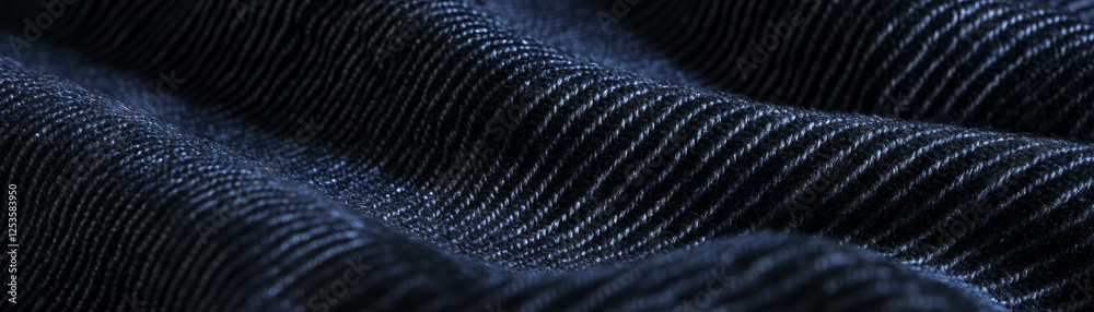 Poster Macro view of textured denim fabric showcasing diagonal weaving patterns