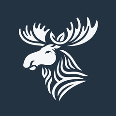 Vector Illustration Moose Head Logo - Sleek Wildlife Emblem with Antlers, Abstract Tribal Line Art Design