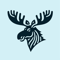 Vector Illustration Moose Head Logo - Stylized Wildlife Emblem with Antlers, Minimalist Line Art Design