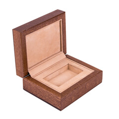 A wooden box or a box isolated on a white background. Packaging for storing small gifts