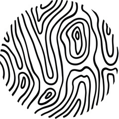 Wood line circle. Tree trunk cross section with topography rings, black and white timber log slices with contour sketch. Vector isolated icon on white