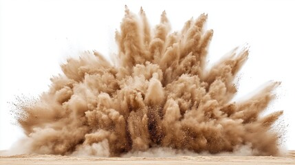 Large Explosion Creating Clouds of Dust and Debris in a Desert Landscape During Daylight