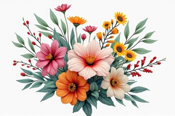 Obraz premium Colorful floral bouquet with hibiscus and sunflowers