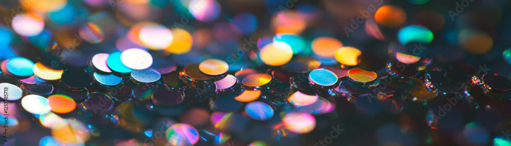Poster Macro texture of sequined fabric displaying shiny discs and vibrant colors