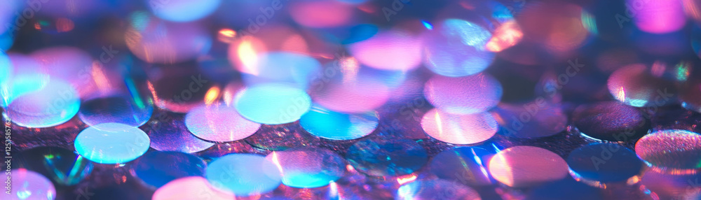 Poster macro view of colorful sequined fabric showcasing vibrant shimmering discs