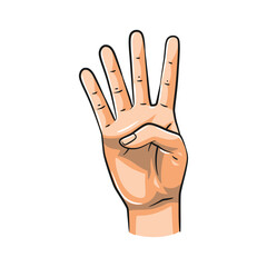 Fototapeta premium Vector Hand Gestures Showing Numbers 4. Isolated on White Background