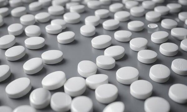 Various white pills arranged neatly on prescript pad, prescription medication, drugstore, medical treatment