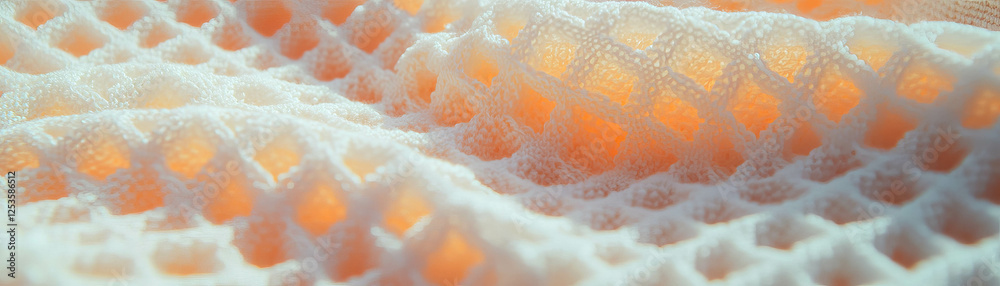 Aufkleber close-up view of waffle knit fabric showcasing unique square texture on a bright background