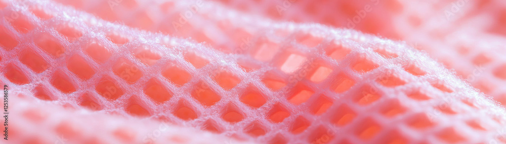 Poster intricate macro texture of waffle knit fabric with square indentations on bright background