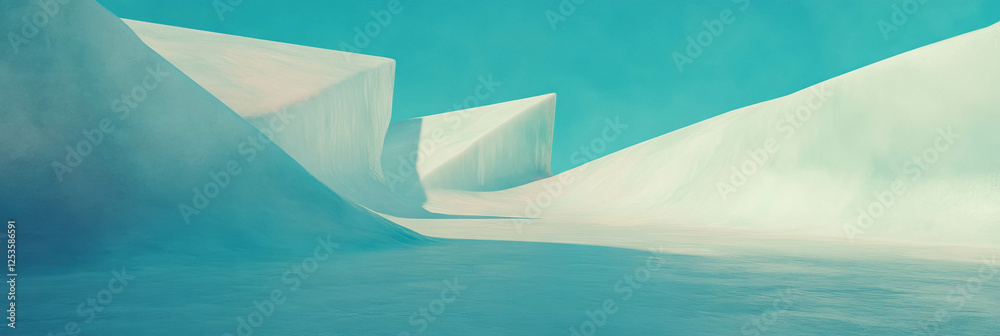 Poster Melting geometric ice sculptures create stunning patterns in textured snowdrifts