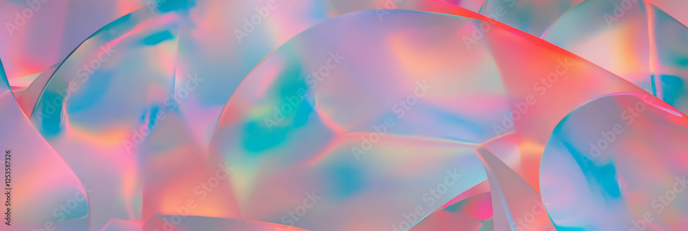 Poster Overlapping transparent geometric shapes with vibrant color gradients create a modern visual effect