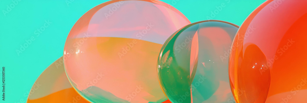 Poster Overlapping geometric shapes create a vibrant three-dimensional effect on a bright background