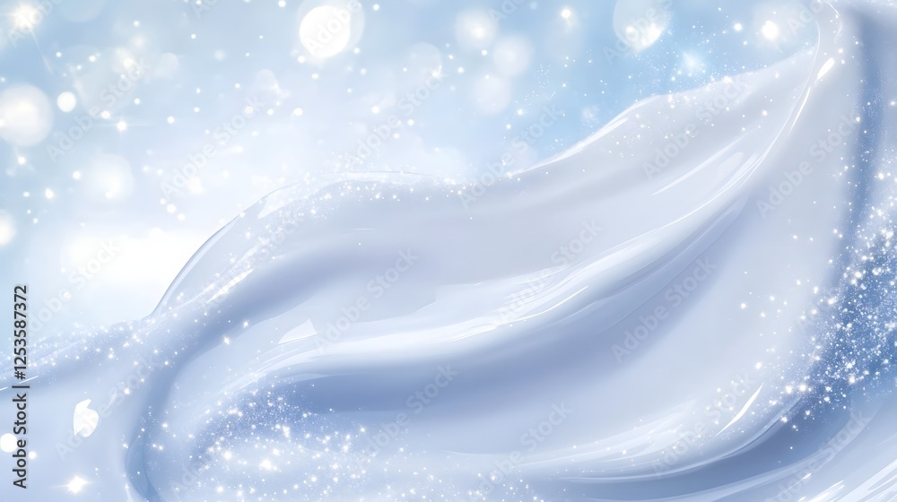 Poster ethereal winter landscape with swirling snow flurries and shimmering icy crystals cascading across t