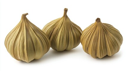 Obraz premium Three Whole Ginger Roots with Textured Skin on White Background for Culinary Use