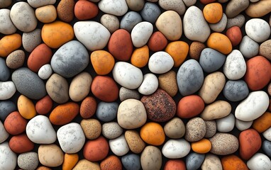 Close up of multicolored pebbles and natural stones with textured rock surface ideal for backgrounds artistic design elements and creative nature inspired photography