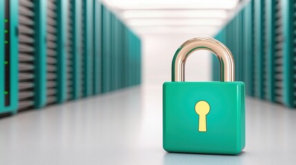 Digital Security Concept with a Locked Padlock in Data Center Environment
