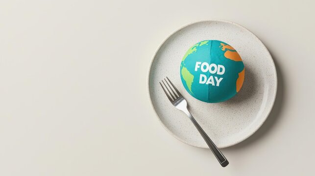 Paper Globe on Plate with Fork: Food Day Concept