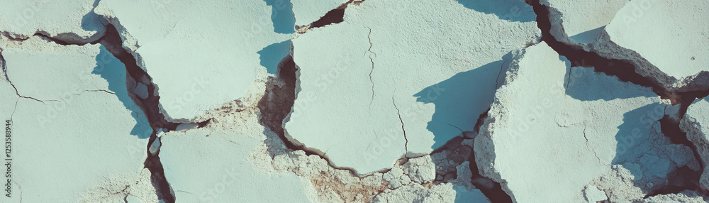 Poster rough textured cement revealing deep cracks and uneven surfaces with bright background