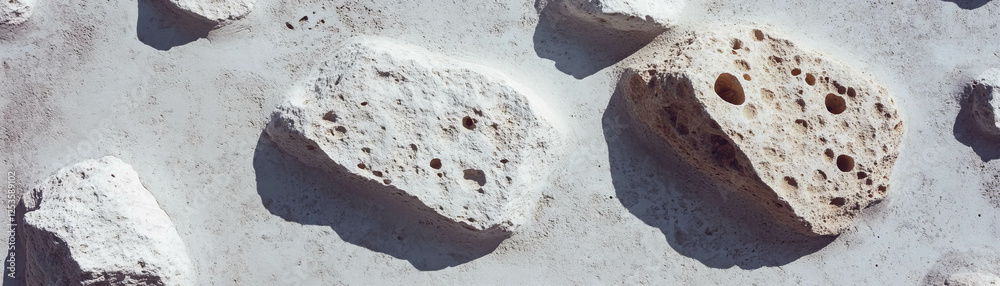 Poster Decorative salt finished concrete with exposed aggregate and rough texture in a bright setting