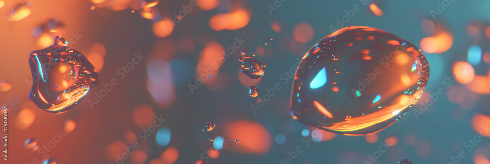 Aufkleber scattered droplets create a striking visual on a textured surface with vibrant reflections
