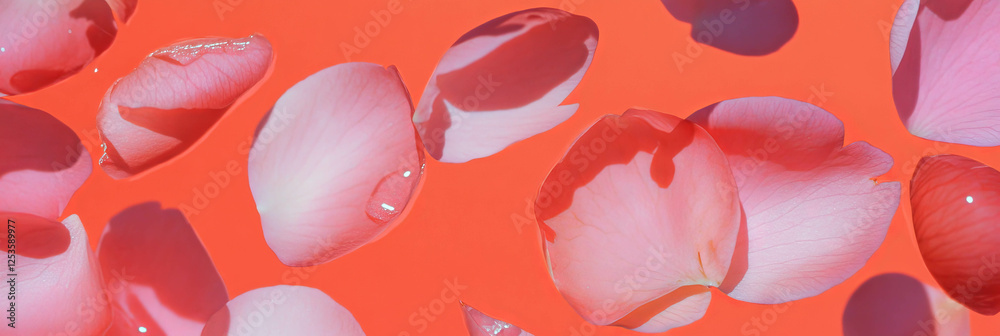 Poster Sakura petals create a natural pattern on a vibrant fuchsia background