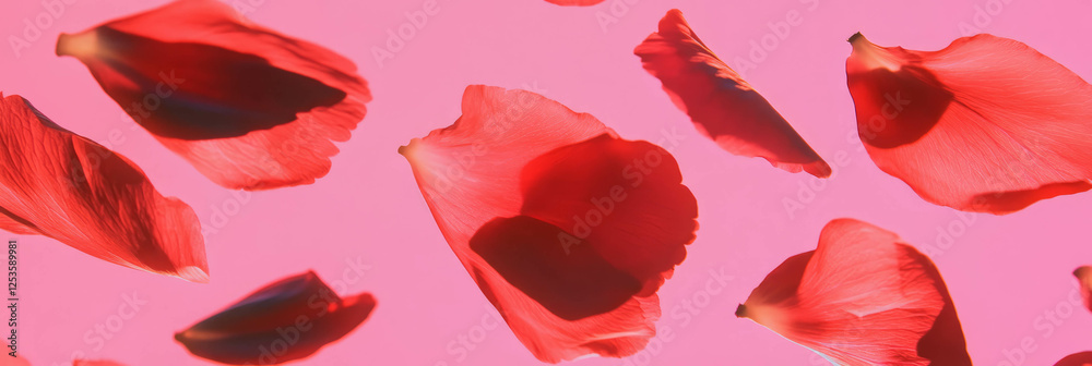 Poster Sakura petals arranged artistically on a vibrant fuchsia background for a colorful display