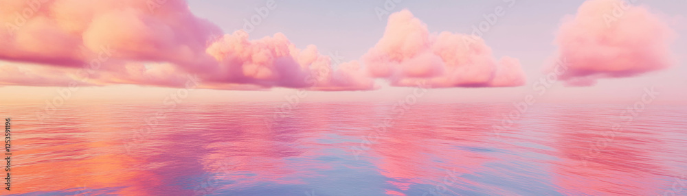 Poster sunset over the ocean with neon pink and orange clouds creating a vibrant atmosphere